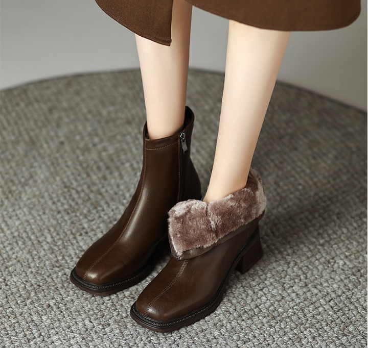 Cotton winter leather shoes simple thick short boots