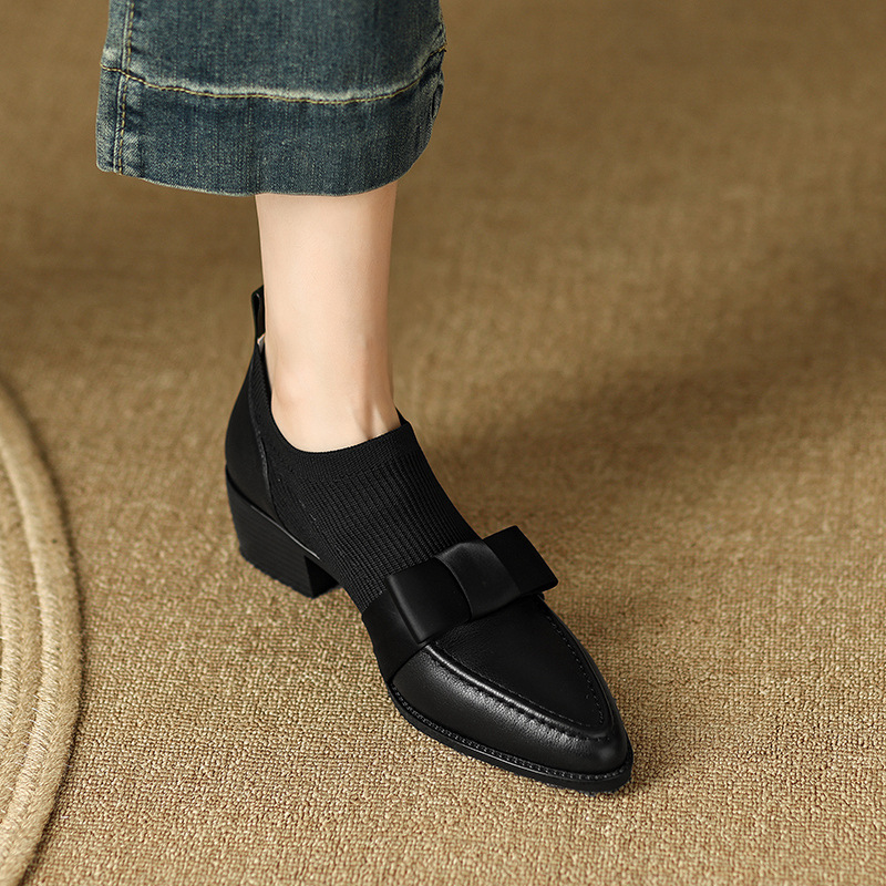 Pointed thick shoes middle-heel ankle boots for women