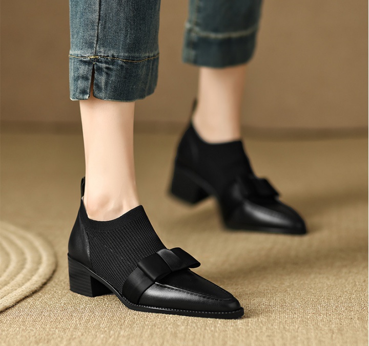 Pointed thick shoes middle-heel ankle boots for women