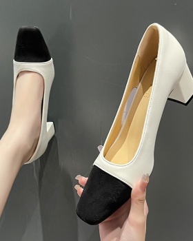 Thick autumn high-heeled shoes mixed colors shoes for women