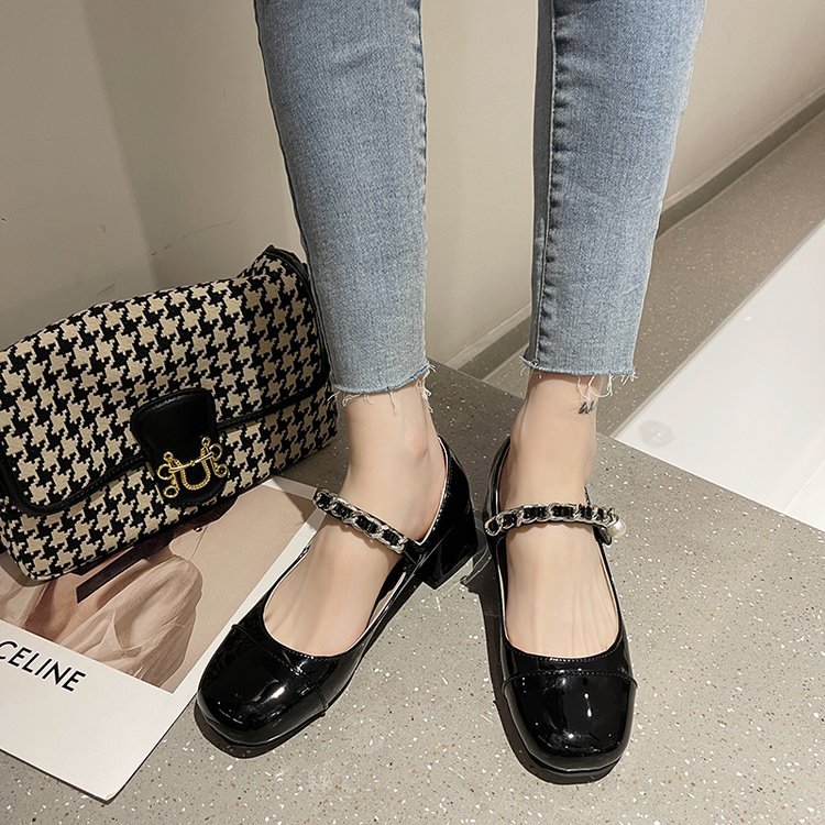 Autumn low middle-heel thick square head shoes for women