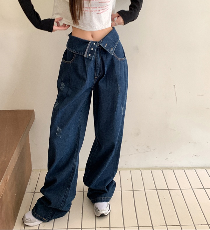 Loose flanging wide leg pants mopping jeans