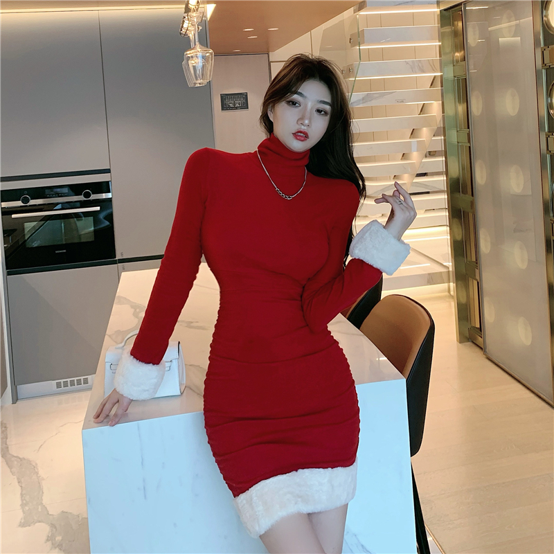 Bottoming plush temperament package hip sexy dress