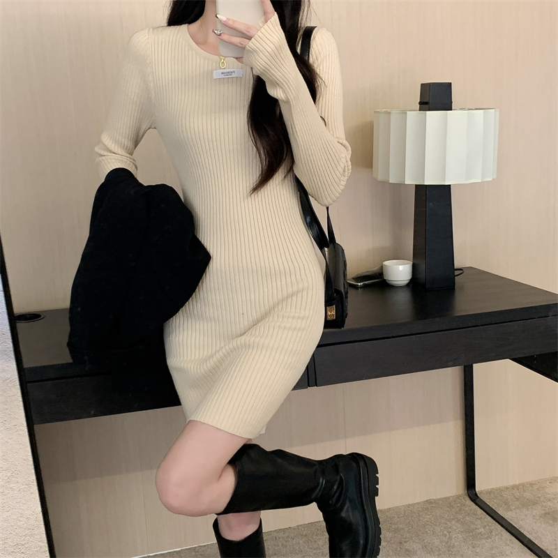 Knitted slim sweater dress long dress