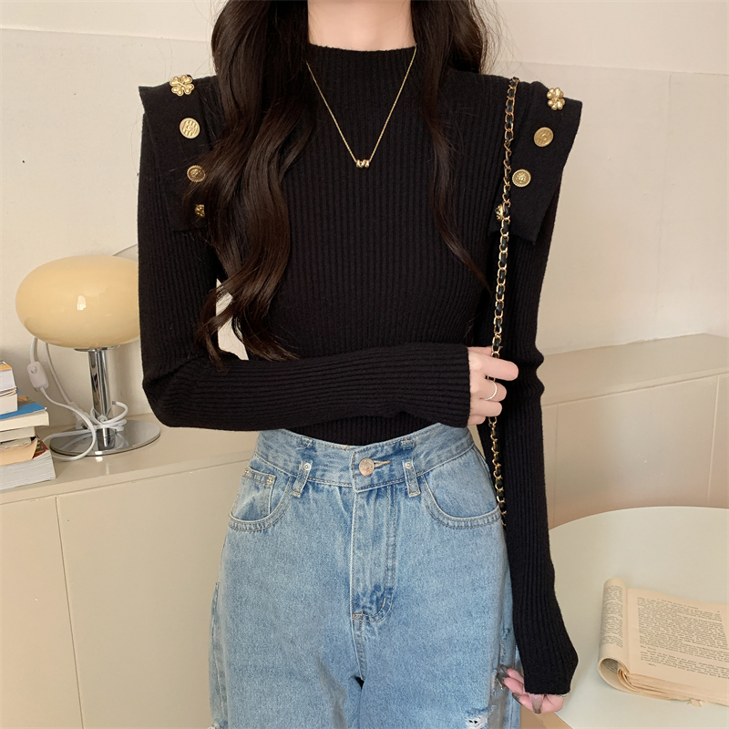 Cstand collar buckle unique bottoming shirt