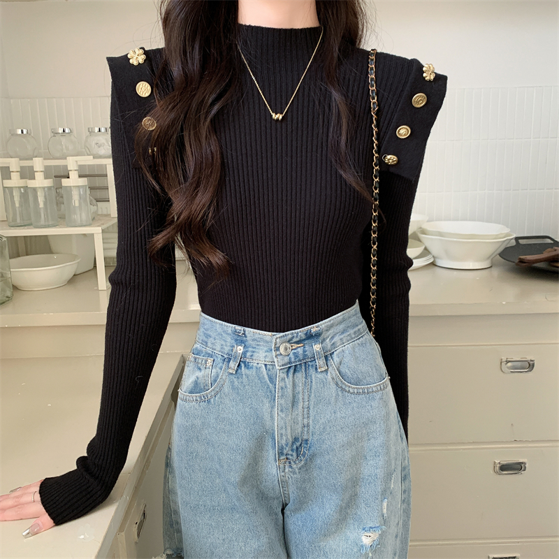 Cstand collar buckle unique bottoming shirt