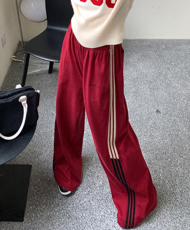 Mixed colors stripe autumn and winter loose sweatpants