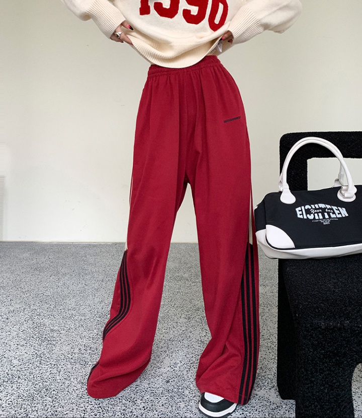 Mixed colors stripe autumn and winter loose sweatpants