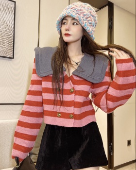 Autumn and winter stripe cardigan thick sweater for women