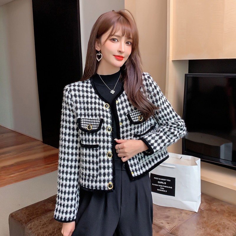 Houndstooth coat autumn and winter cardigan