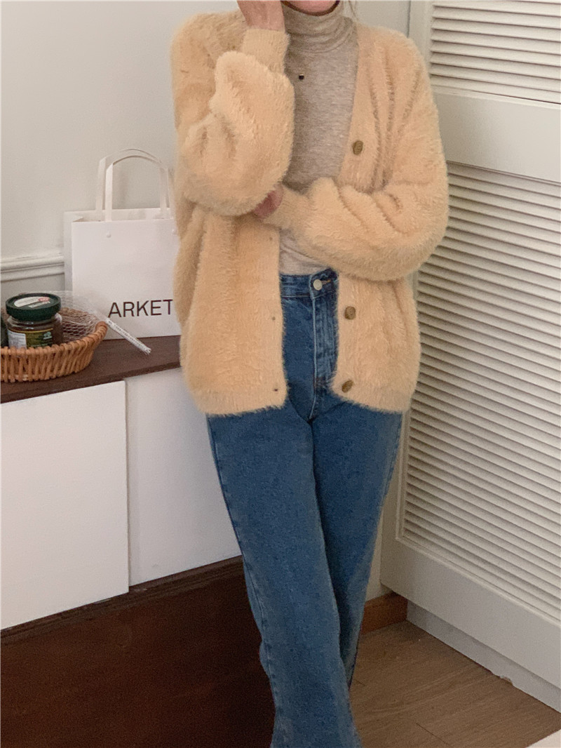 Mink hair Korean style coat all-match long sleeve cardigan