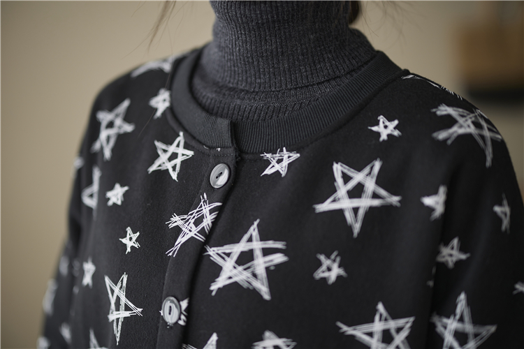 Plus velvet stars cardigan printing hoodie for women