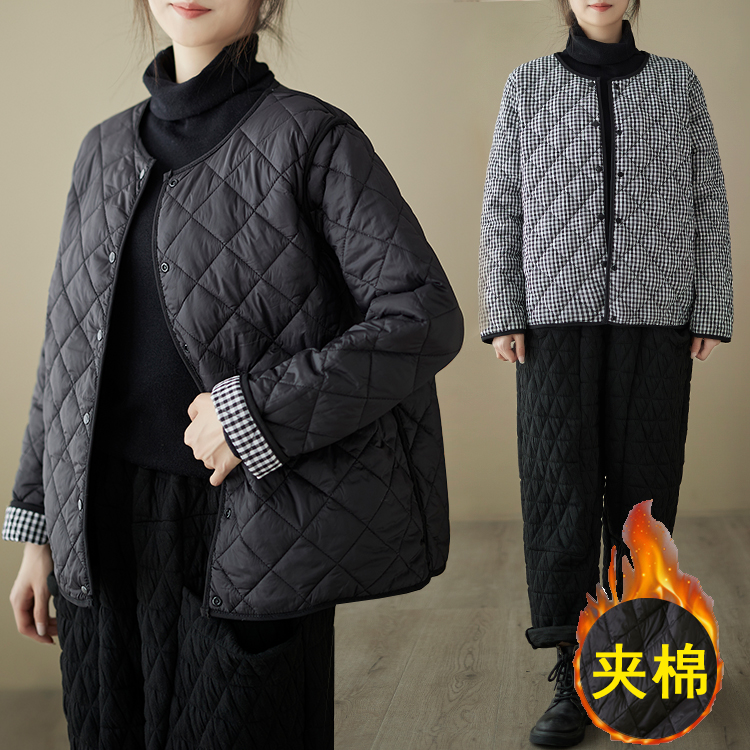 Plaid large yard clip cotton wear cotton coat for women