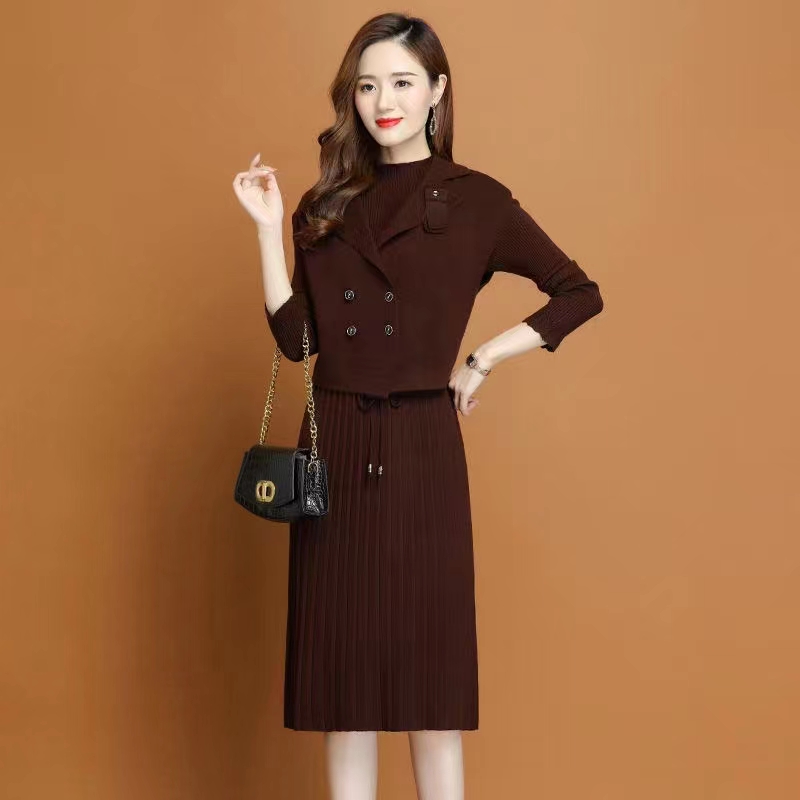 Knitted dress bottoming sweater a set for women