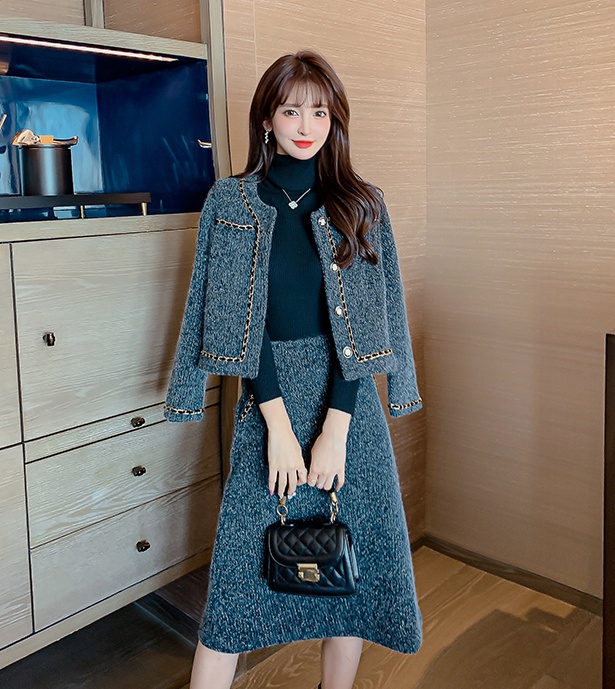 Fashion and elegant fashion thermal winter woolen skirt 2pcs set