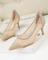 Pointed sexy low shoes European style lace stilettos for women