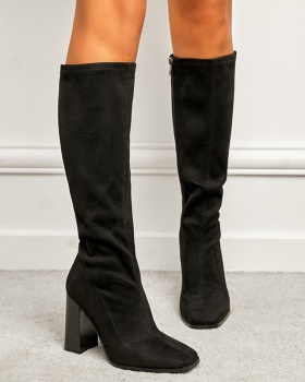 Broadcloth black boots autumn and winter thick thigh boots