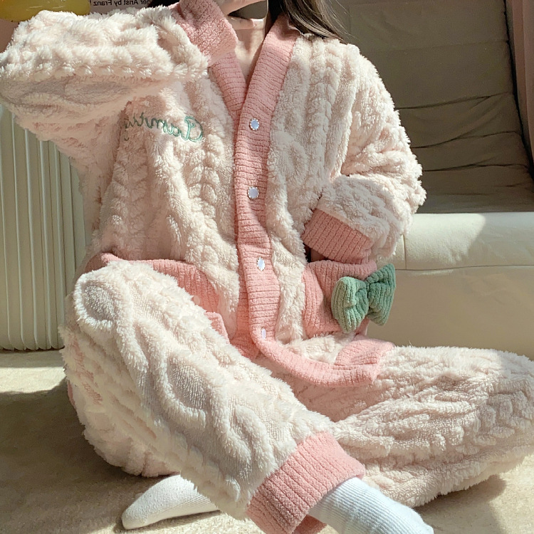 Autumn and winter flannel homewear pajamas 2pcs set