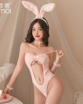 Pink sexy uniform rabbit fur Sexy underwear a set