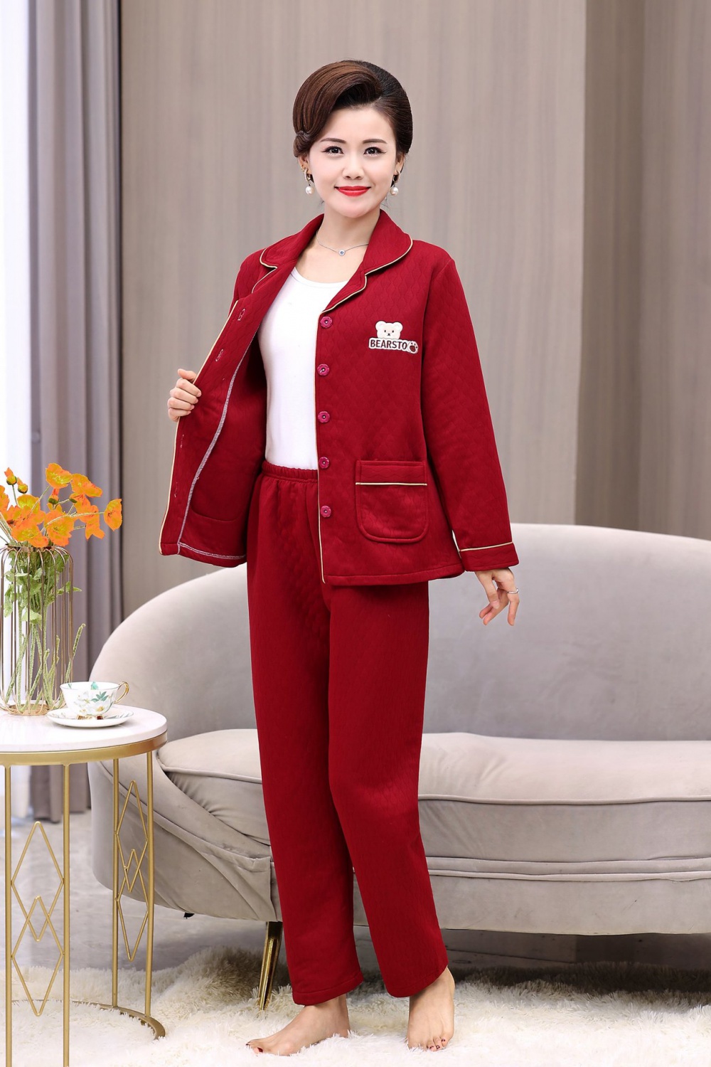 Autumn and winter homewear clip cotton pajamas for women