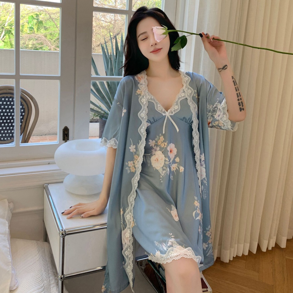 Sexy printing nightgown homewear pajamas 2pcs set for women