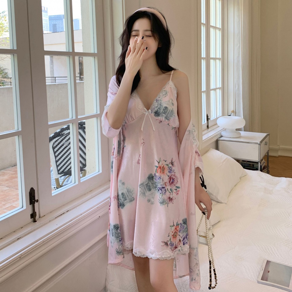Sexy printing nightgown homewear pajamas 2pcs set for women