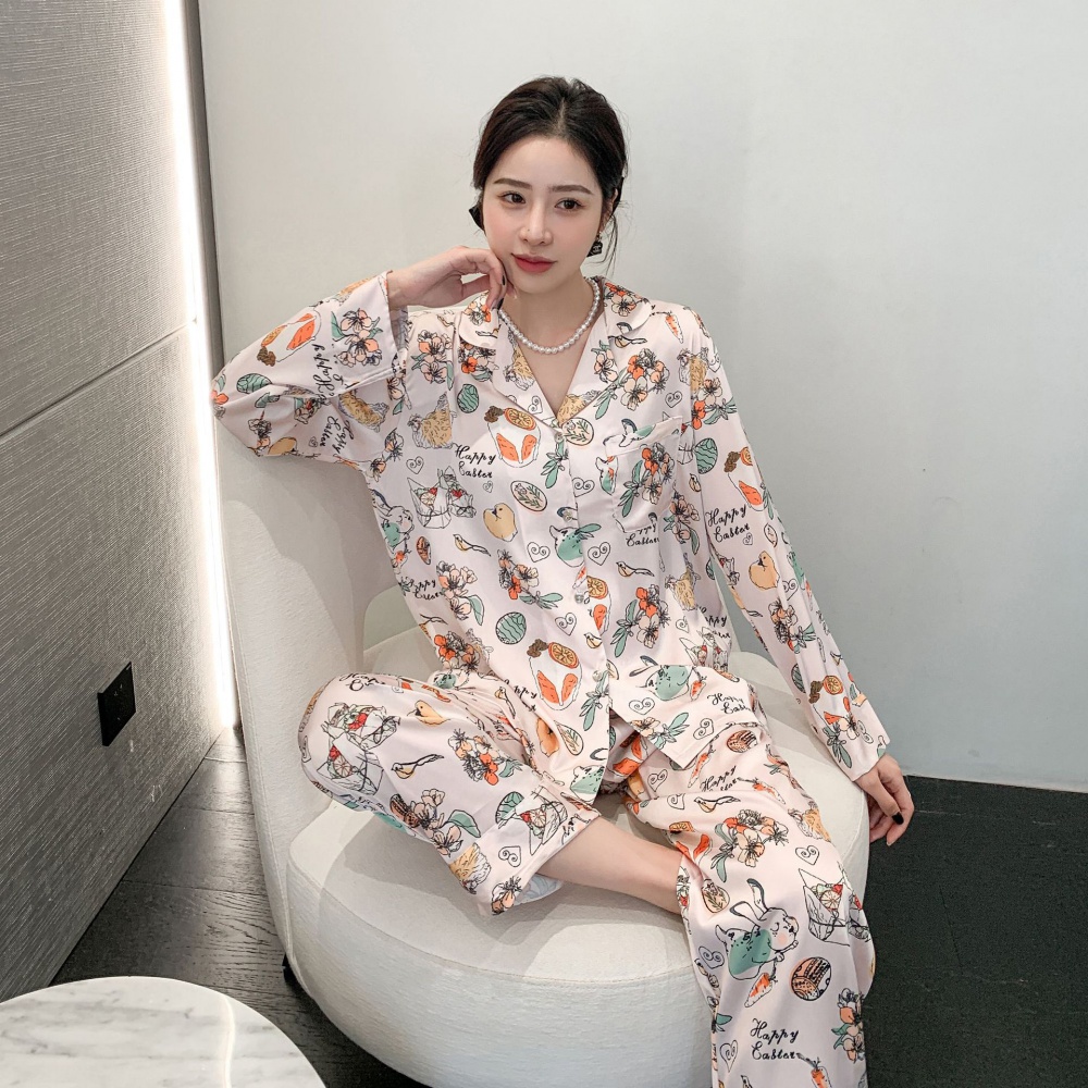 Silk printing homewear pajamas a set for women