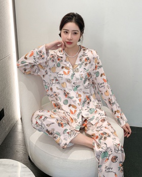 Silk printing homewear pajamas a set for women