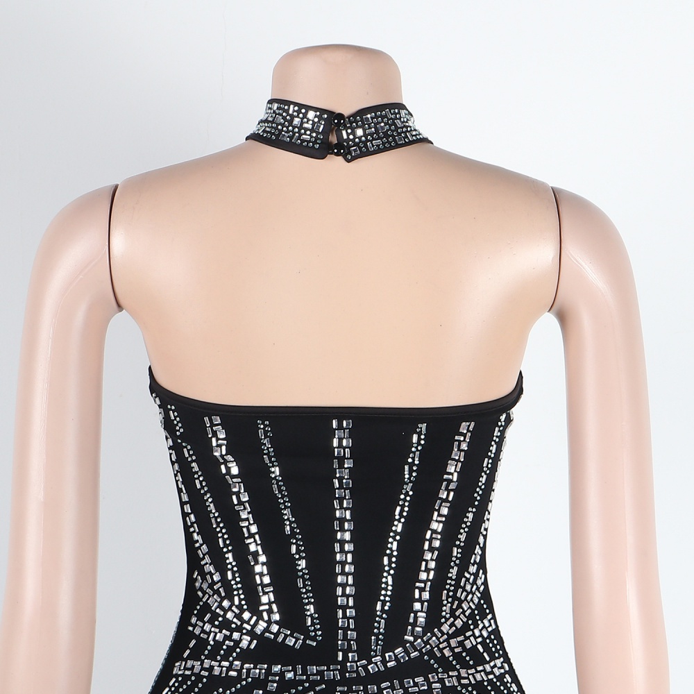 Halter slim perspective rhinestone dress for women