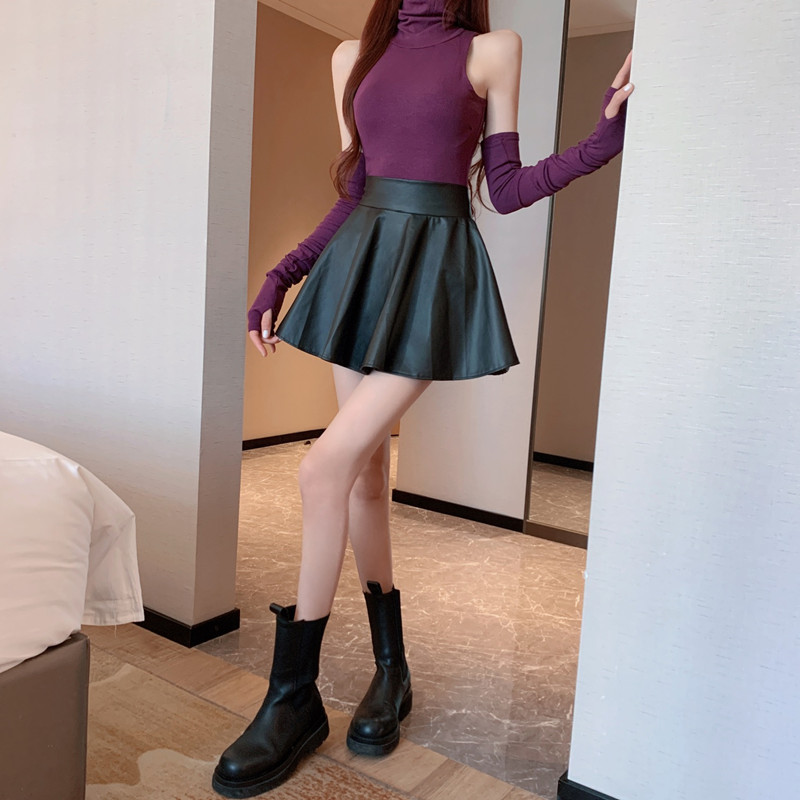 High waist skirt all-match leather skirt for women