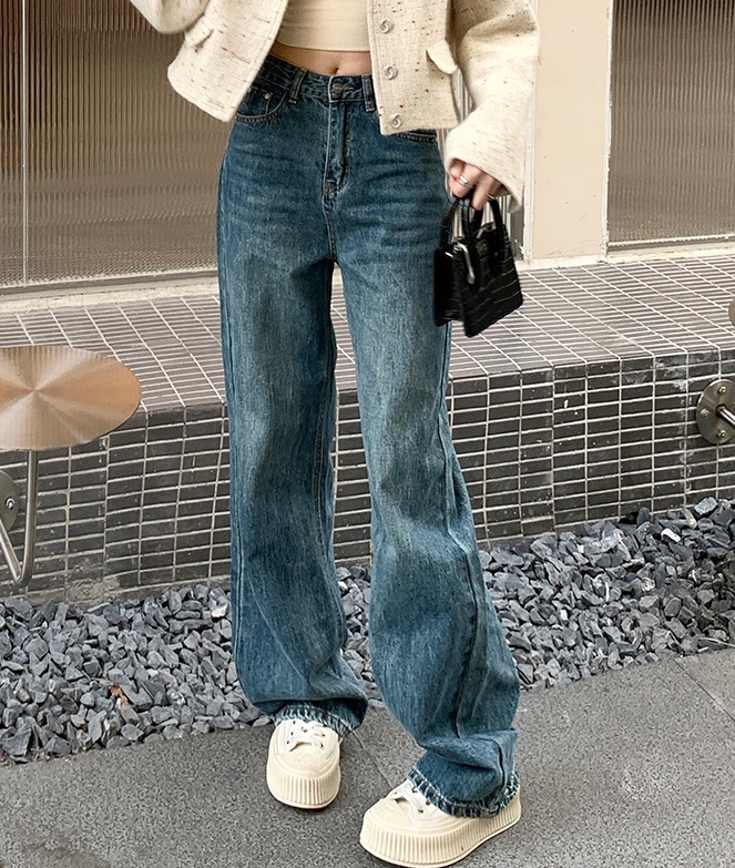 Spring all-match jeans straight long pants for women