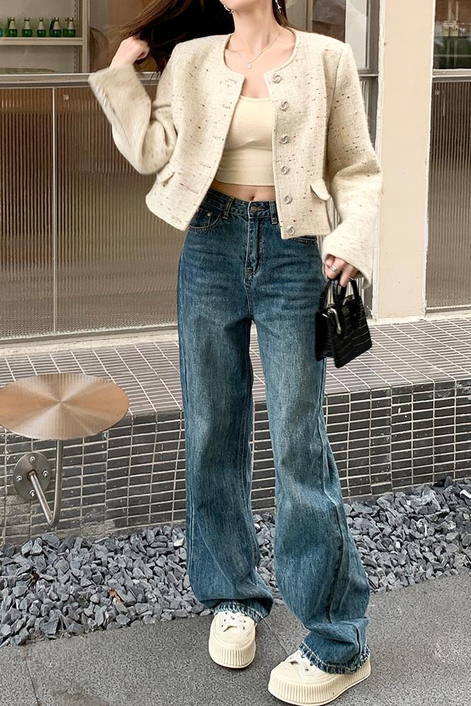 Spring all-match jeans straight long pants for women