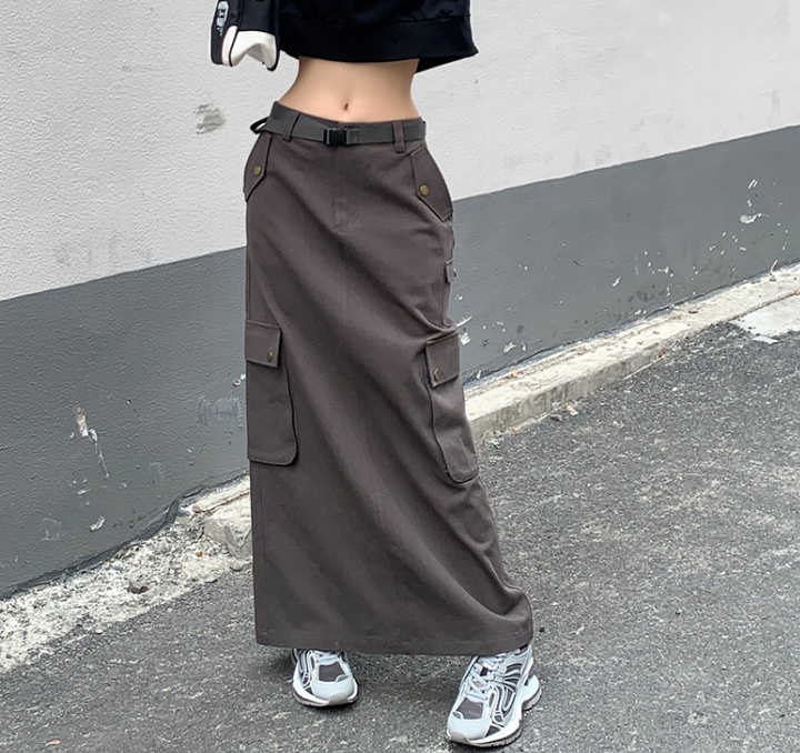High waist work clothing drawstring long skirt for women