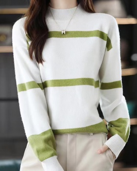 Stripe round neck shirts loose sweater for women