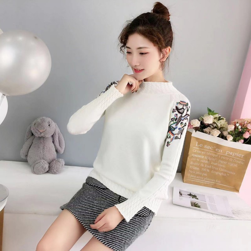 Bottoming embroidered autumn and winter slim sweater