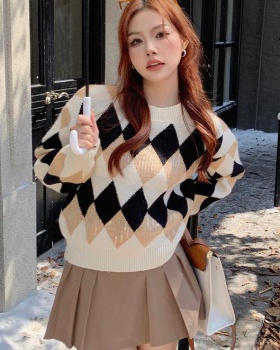 Round neck splice autumn and winter sequins pullover sweater