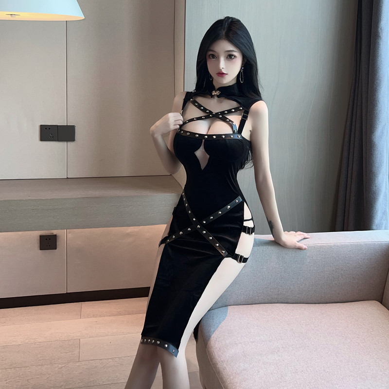 Velvet spicegirl dress split cheongsam for women
