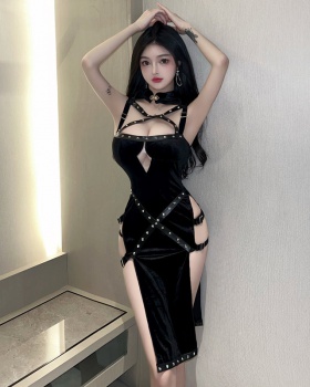 Velvet spicegirl dress split cheongsam for women
