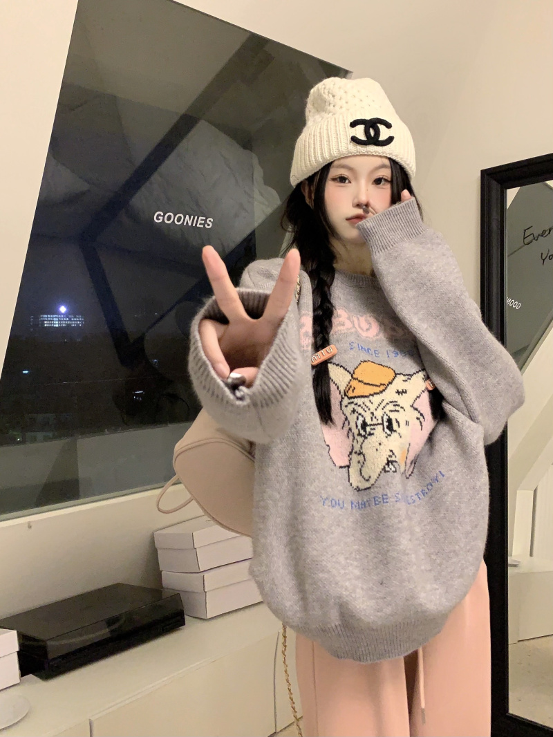 Western style Korean style tops printing sweater