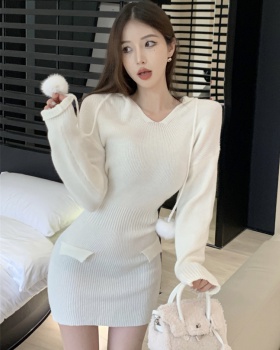 Knitted long sleeve dress slim sweater for women