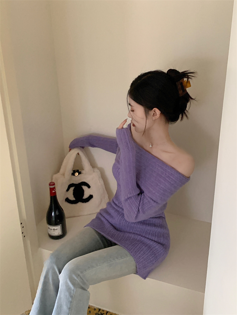 Horizontal collar lazy thick pullover sweater