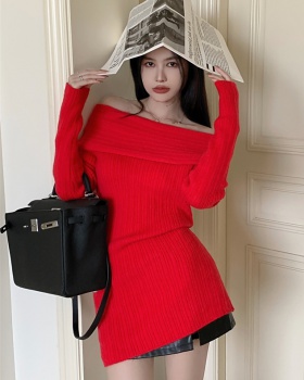 Horizontal collar lazy thick pullover sweater