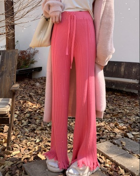 High waist knitted long pants tassels mopping pants