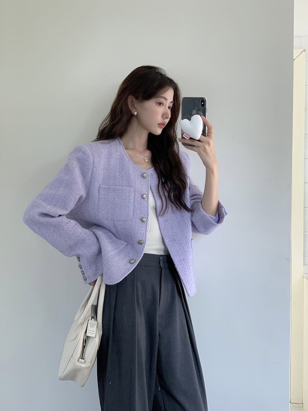 Long sleeve loose coat purple autumn tops for women