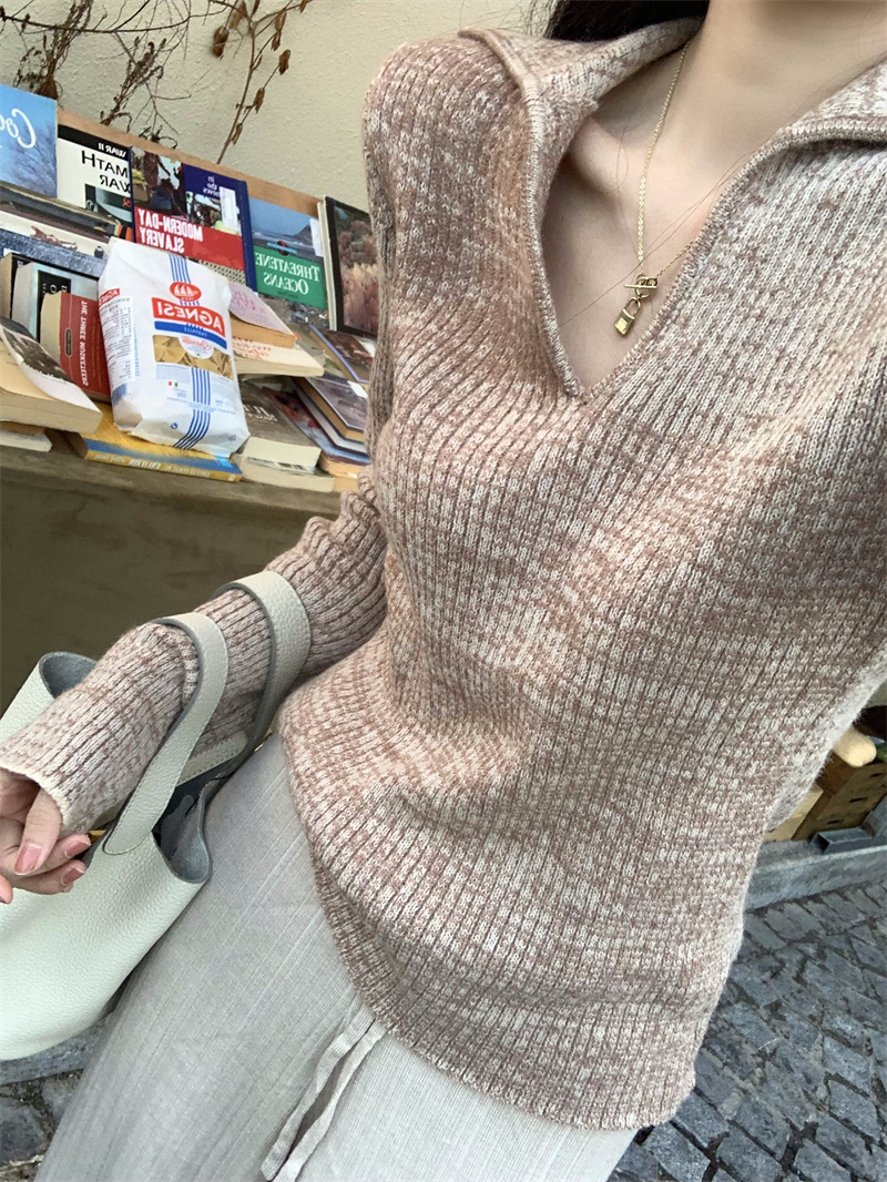 All-match small lapel plush V-neck sweater