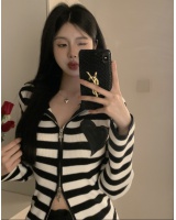 Korean style slim coat zip knitted tops for women