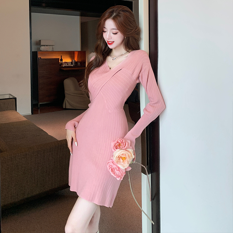 Tight bottoming knitted package hip dress for women