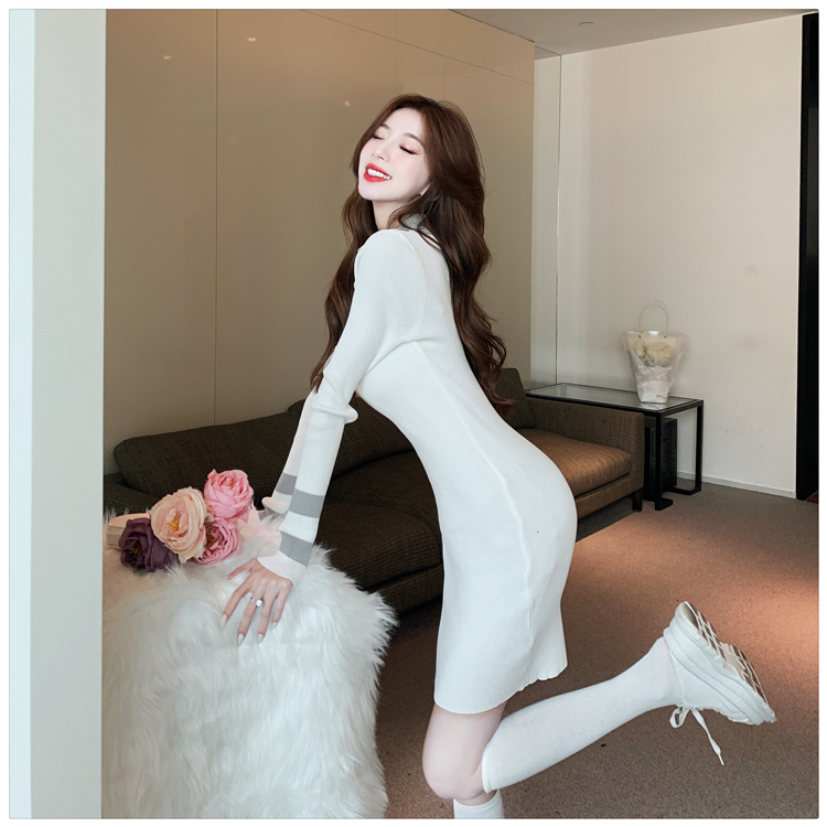 Korean style bottoming V-neck dress for women
