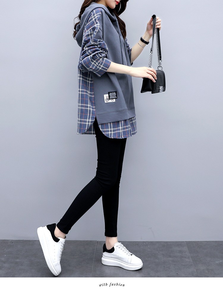 Korean style long sleeve tops plus velvet hoodie