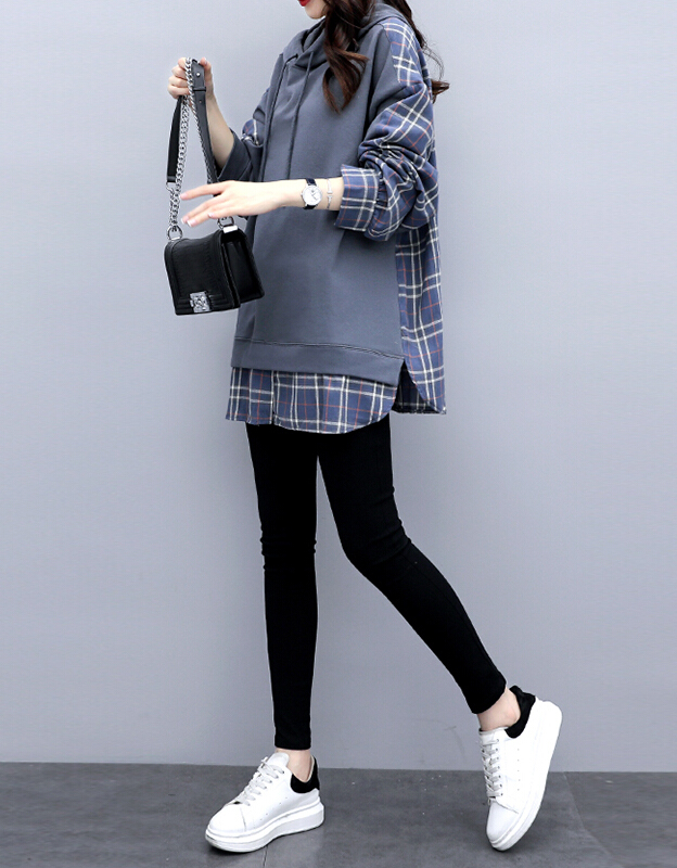 Korean style long sleeve tops plus velvet hoodie